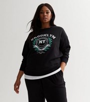 New Look Curves Black Crew Neck Brooklyn Logo Sweatshirt